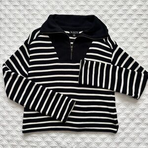 J. Crew Heritage Terry Quarter Zip Sweatshirt Black White Strips Size XS